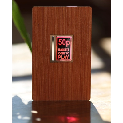 Retro Gaming Arcade Coin Slot Birthday Card - Boyfriend Birthday Card. Hand Made Wooden Stained Glas