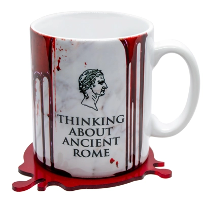 Rome Funny Mug with Coaster Set, Men's Birthday Gift, Novelty Coffee Cup, Bloody Coaster