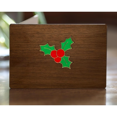 Holly Festive Christmas / Yule / Yuletide Card Wooden Stained Glass Greeting Card, Handmade Gift Hus