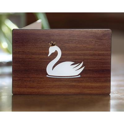 Royal Swan stained glass greeting card - Hand Made Unique Swan Design with Gold Crown, Blank Inside,
