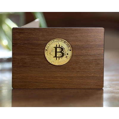 Bitcoin Birthday Card - Wooden Stained Glass Suncatcher Greeting Card. Hand Made Crypto gift for HOD