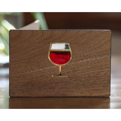 Ships Next Day - Wine Lovers Birthday Card - Wooden Stained Glass Greeting Card. Hand Made gift for