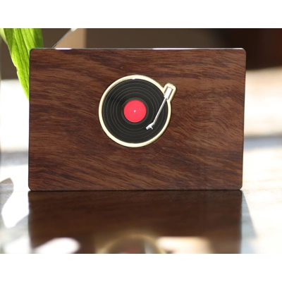 record player wooden stained glass greeting card