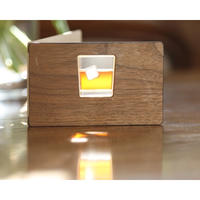 whiskey lovers wooden stained glass greeting card