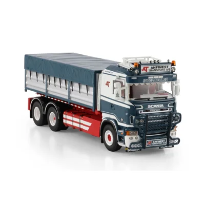 WSI TRUCK 1.50 Anfinest; SCANIA R5 FLAT ROOF RIGED TRUCK WITH HOOKLIFT SYSTEM 6X2 TAG AXLE + 15M3 CO title=