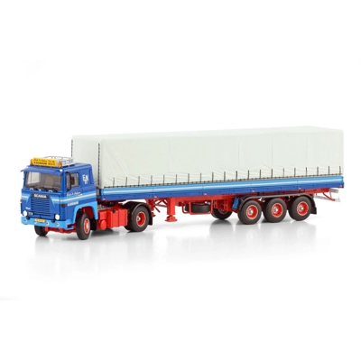 WSI TRUCK 1.50 ERIK H NIELSEN; SCANIA 1 SERIES 4X2 CLASSIC CURTAINSIDE TRAILER - 3 AXLE title=