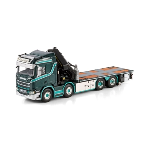 WSI MODELS 1.50 TM Hansen; SCANIA R NORMAL CR20N RIGED FLATBED TRUCK 8X2 TAG A..