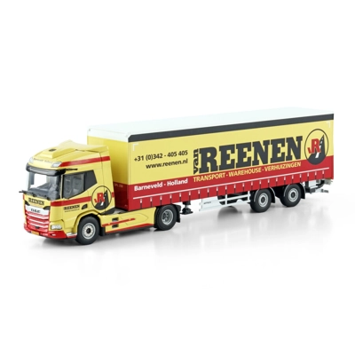WSI TRUCK 1.50 Van Reenen; DAF XD SH WITH SKY LIGHTS AND SIDE WINDOW 4X2 BOX TRAILER - 2 AXLE title=
