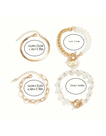 Gold Pearl 4pcs Bracelet Set