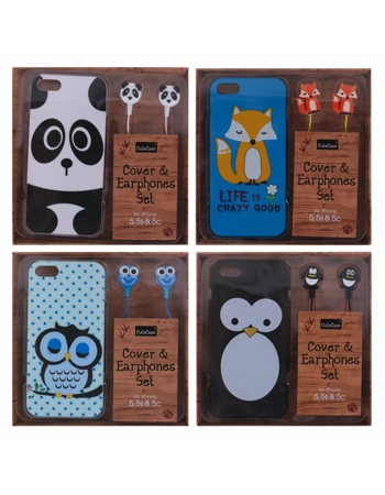 Animal iPhone Cover and Earphone Set