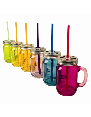 Glass Jar with Handle & Straw