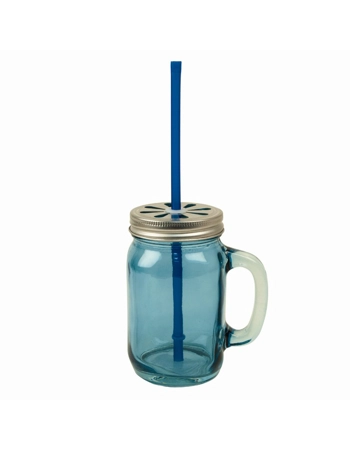Glass Jar with Handle & Straw