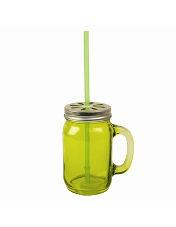 Glass Jar with Handle & Straw