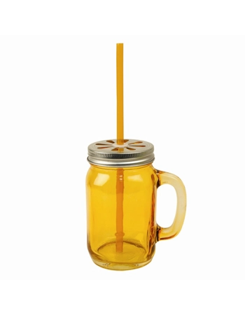 Glass Jar with Handle & Straw