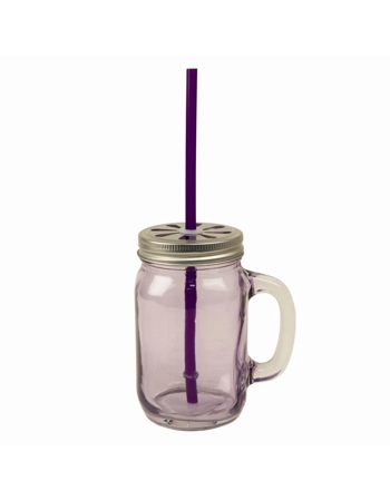 Glass Jar with Handle & Straw