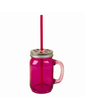 Glass Jar with Handle & Straw