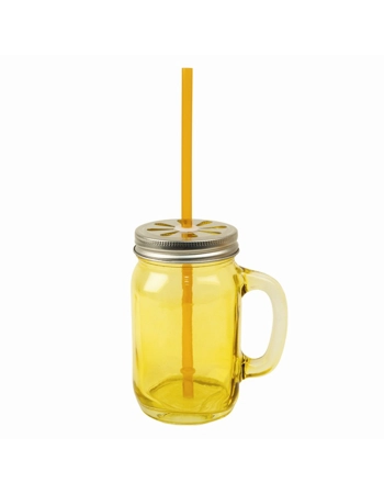 Glass Jar with Handle & Straw