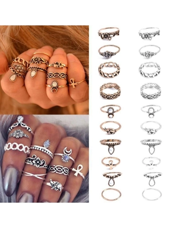 Set of 10 Bohemian Midi Rings
