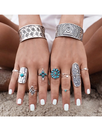 Antique Silver & Turquoise Ring Set