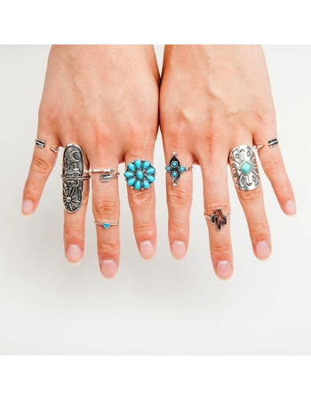 Antique Silver & Turquoise Ring Set
