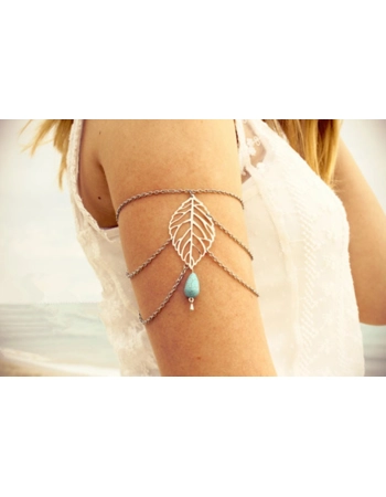 Leaf Arm Cuff with Turquoise Bead