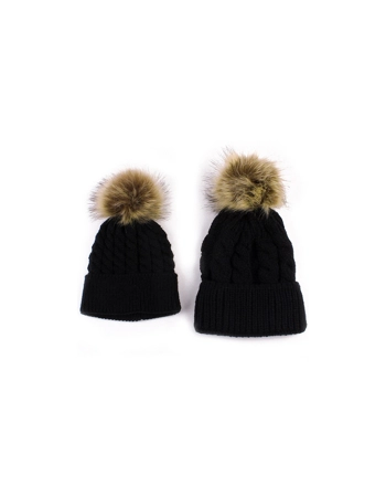 Mom and Baby pompom hat set