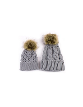 Mom and Baby pompom hat set