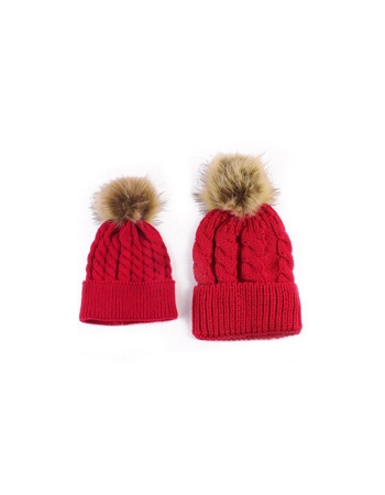 Mom and Baby pompom hat set