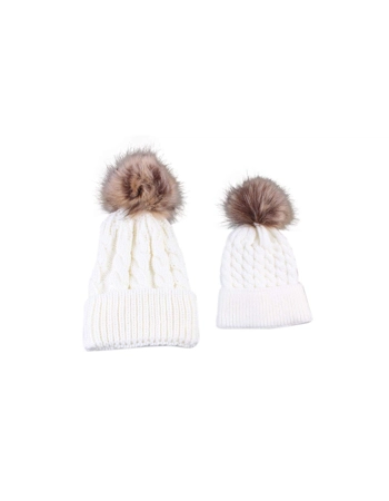 Mom and Baby pompom hat set