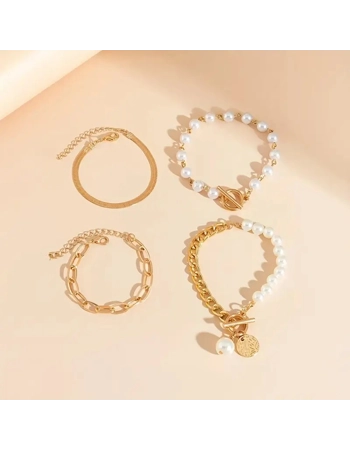 Gold Pearl 4pcs Bracelet Set
