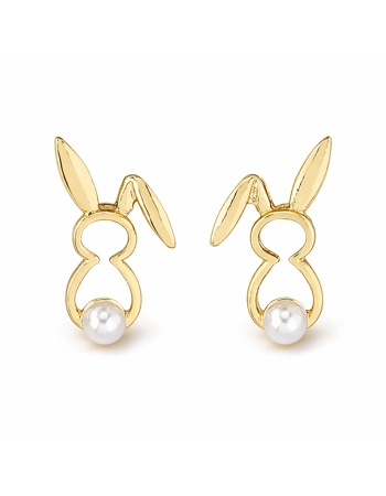 Gold Bunny Pearl Stud Earrings – Cute Easter Rabbit Jewellery for Women