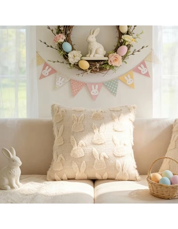 Easter Bunny Plush Cushion Cover 45cm Cream Rabbit Throw Pillow Case Easter Bunny Plush Cushion Cover 45cm Cream Rabbit Throw Pillow Case