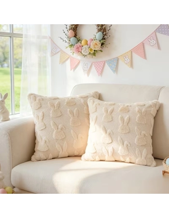 Easter Bunny Plush Cushion Cover 45cm Cream Rabbit Throw Pillow Case