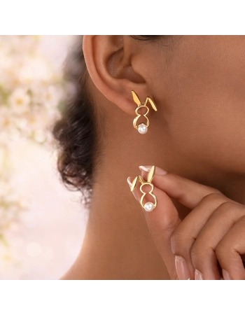Gold Bunny Pearl Stud Earrings – Cute Easter Rabbit Jewellery for Women