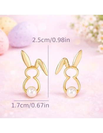 Gold Bunny Pearl Stud Earrings – Cute Easter Rabbit Jewellery for Women