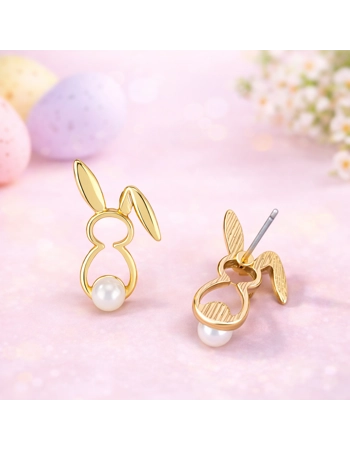 Gold Bunny Pearl Stud Earrings – Cute Easter Rabbit Jewellery for Women