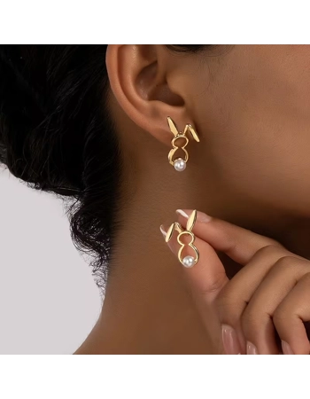 Gold Bunny Pearl Stud Earrings – Cute Easter Rabbit Jewellery for Women