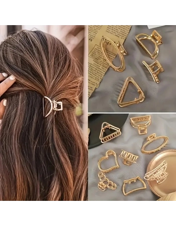 Gold Geometric Hair Clips Set