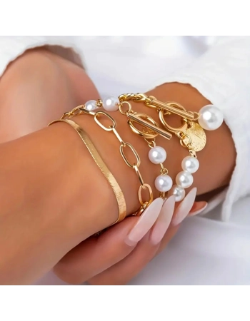 Gold Pearl 4pcs Bracelet Set