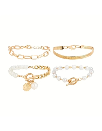 Gold Pearl 4pcs Bracelet Set