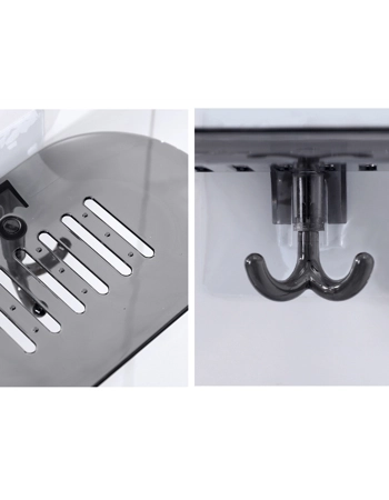 Self-Draining Wall-Mounted Soap Dish Holder with Hooks - Black Bathroom Organiser