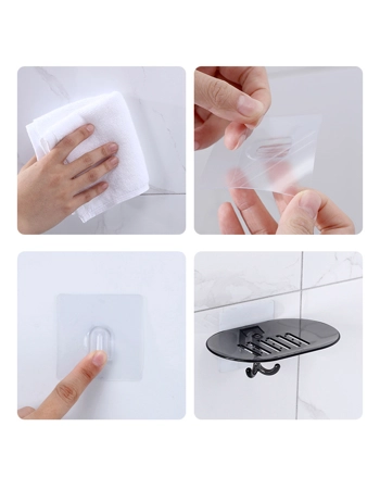 Self-Draining Wall-Mounted Soap Dish Holder with Hooks - Black Bathroom Organiser