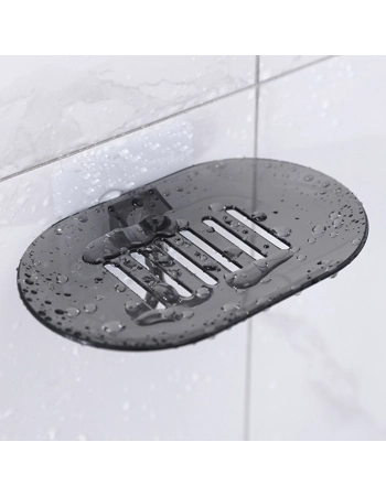 Self-Draining Wall-Mounted Soap Dish Holder with Hooks - Black Bathroom Organiser