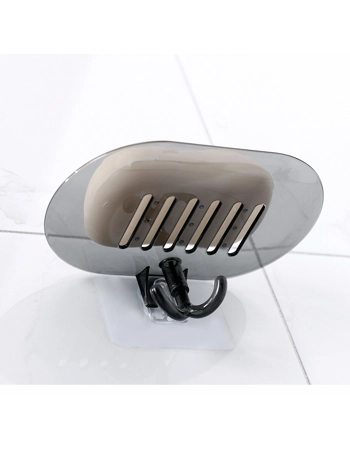 Self-Draining Wall-Mounted Soap Dish Holder with Hooks - Black Bathroom Organiser