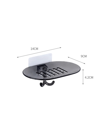 Self-Draining Wall-Mounted Soap Dish Holder with Hooks - Black Bathroom Organiser