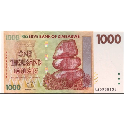 Zimbabwe - 1000 Dollars - 2007 - P71 - B162