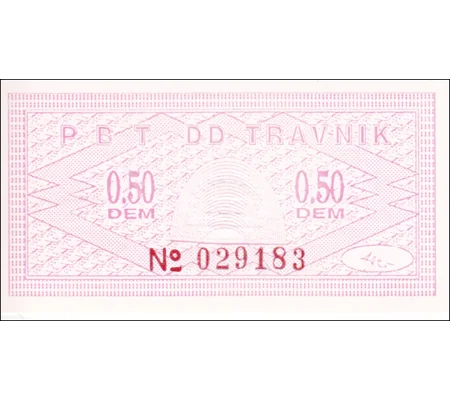 Bosnia-0,50 DM-Travnik-1992-143b Emergency money - Unc