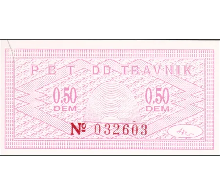 Bosnia-0,50 DM-Travnik-1992-143c Emergency-issue Unc