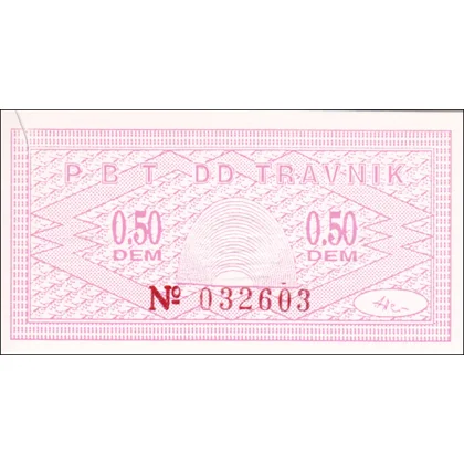 Bosnia-0,50 DM-Travnik-1992-143c Emergency-issue Unc
