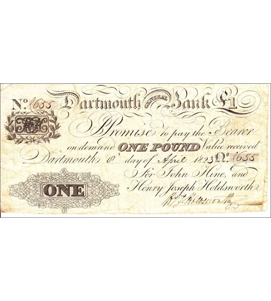 1 Pound - 1823 - Dartmouth General Bank - hand signed